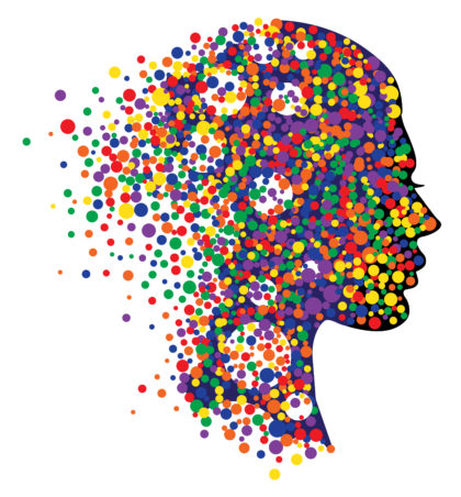 womans profile in colorful dots